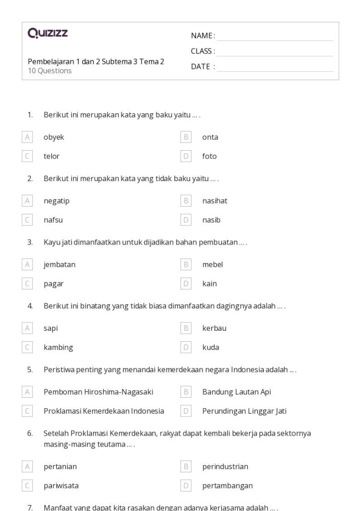 5 Soal Ulangan Kelas 6 Tema 2 Subtema 1 Yang Wajib Dikuasai Siswa