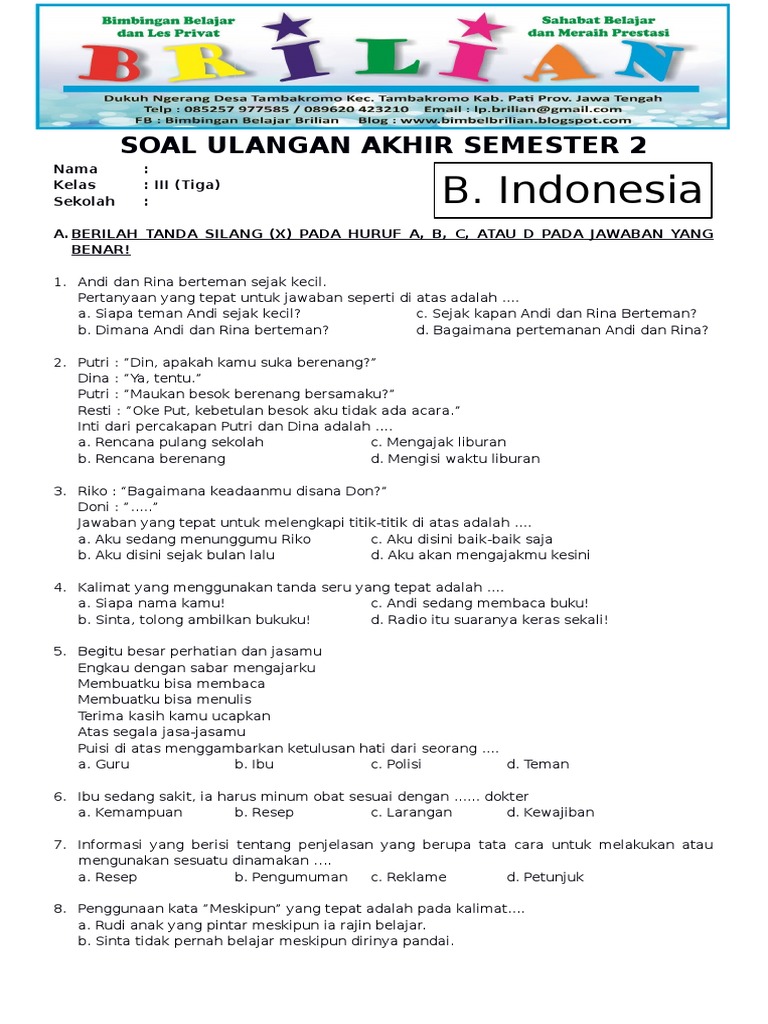 Soal Uas Bahasa Indonesia Kelas 7 Semester 2 Dalchaebi