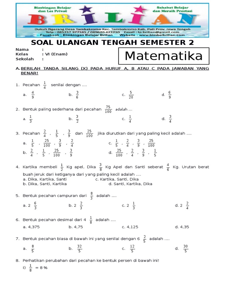 Soal Uts Kelas 5 Semester 2 Matematika Dalchaebi