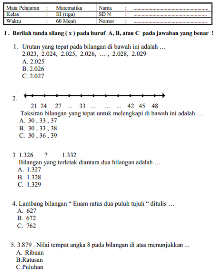 SOAL DAN JAWABAN PAS - UAS MATEMATIKA KELAS 3 SD SEMESTER 1 SERBA SERBI SOAL DAN JAWABAN PAS - UAS MATEMATIKA KELAS 3 SD SEMESTER 1 SERBA SERBI