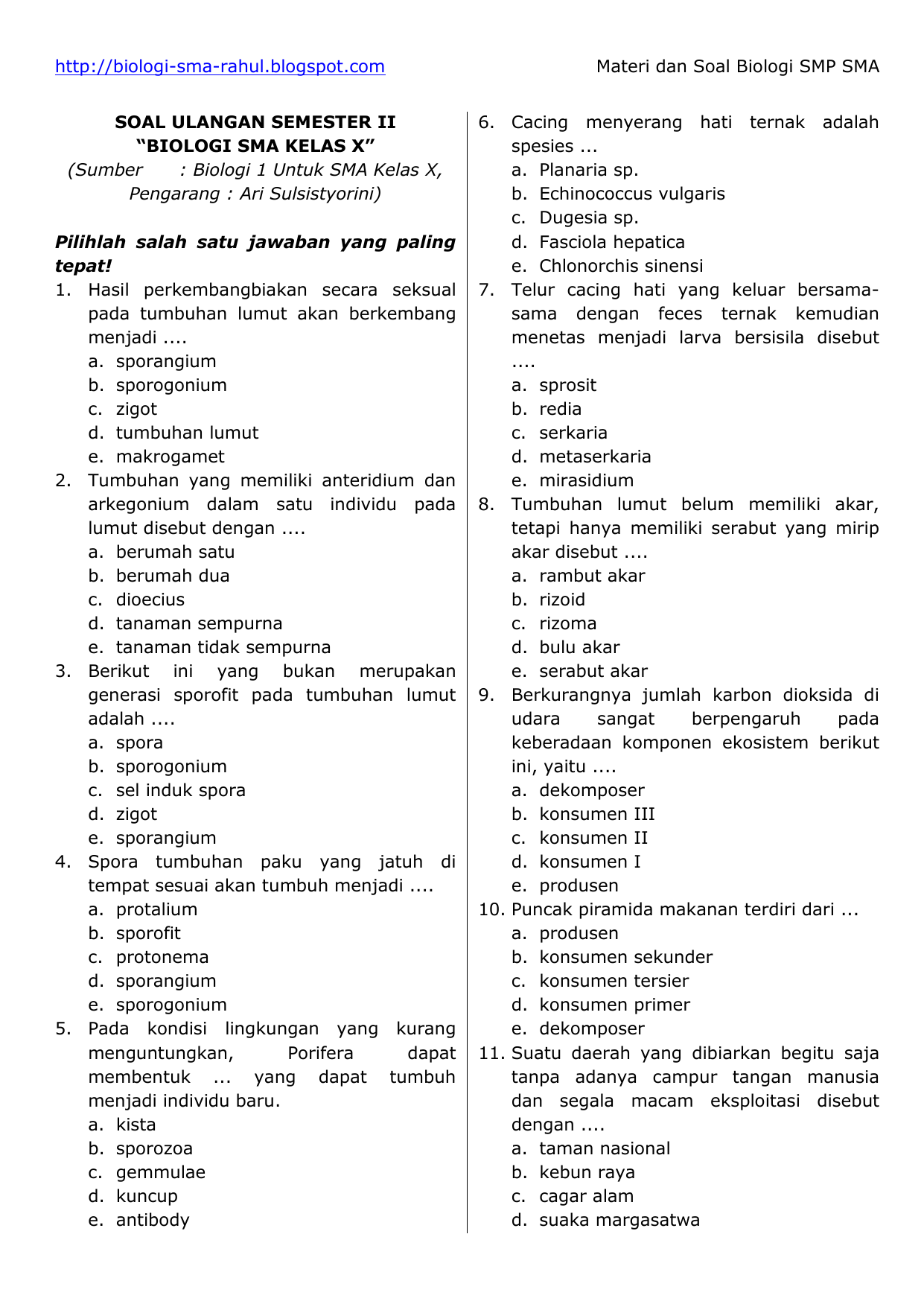 Soal Uas Biologi Kelas 10 Semester 1 Dalchaebi