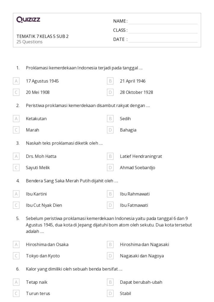 Ternyata Ini Soal Tematik Kelas 5 Sub Tema 2 yang Paling Sering Muncul