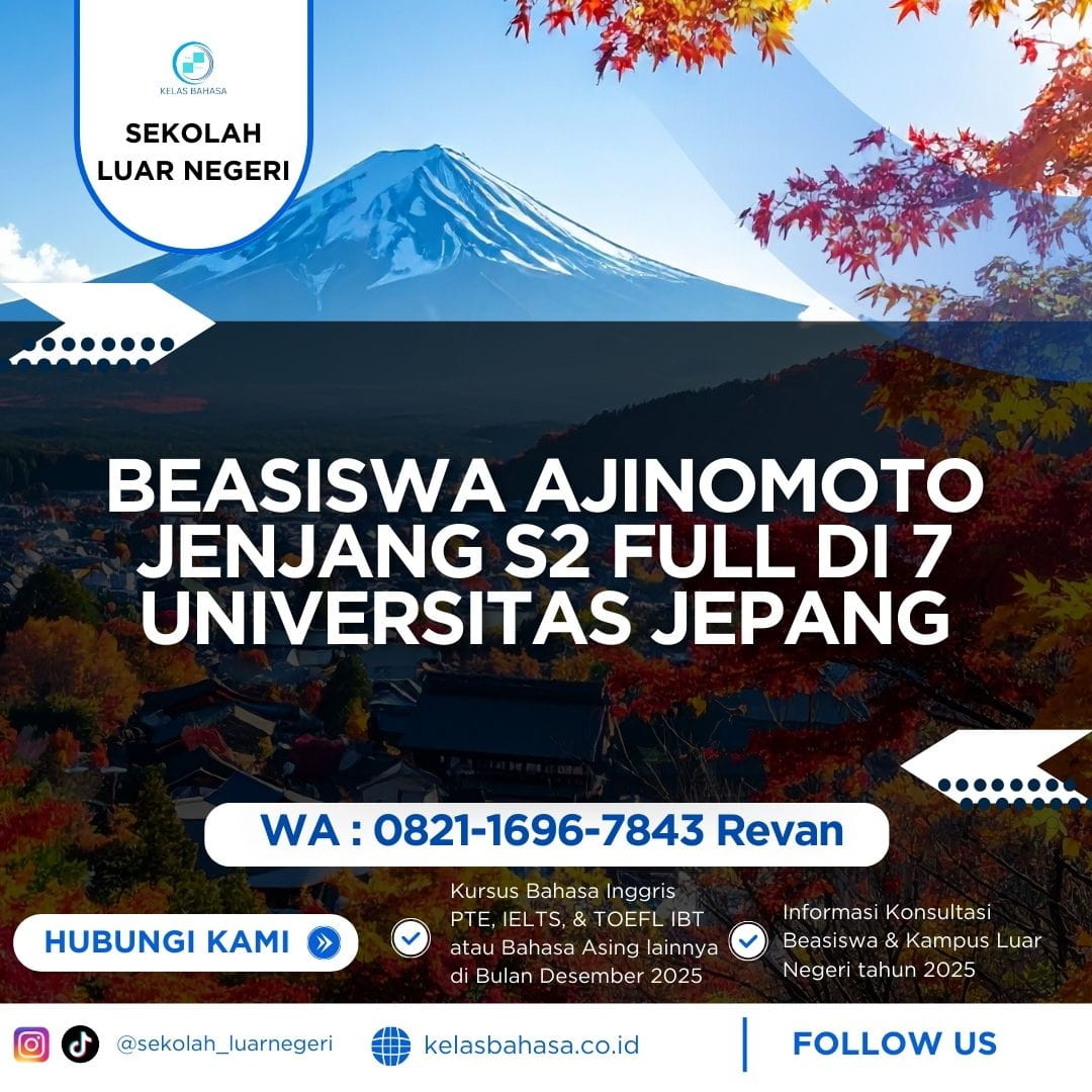 Beasiswa Ajinomoto S2 Full di 7 Universitas Jepang 2026-2027 Beasiswa Ajinomoto S2 Full di 7 Universitas Jepang 2026-2027