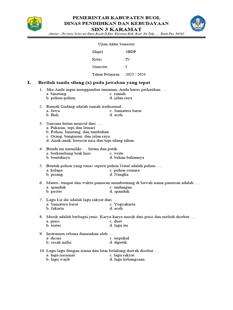 Download Kumpulan Soal SBDP K13 Kelas 4 Semester 1: 7 Lembar Kerja Siswa Siap Cetak yang Wajib Dimiliki