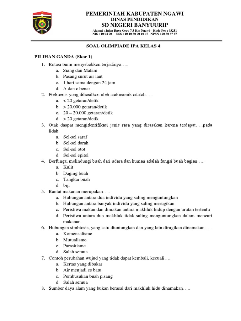 soal olimpiade ipa kelas 4 soal olimpiade ipa kelas 4
