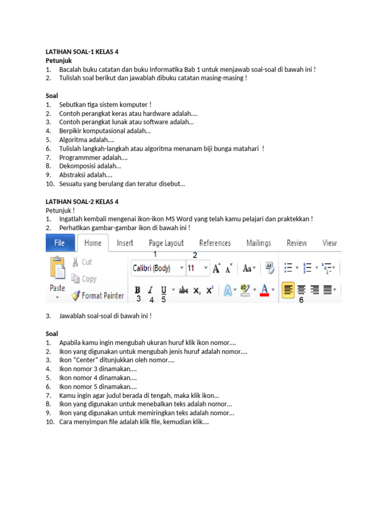 Wajib Tahu Butir Tes Soal Komputer Kelas 4 SD Materi Microsoft Word Bimbel Brilian 2026