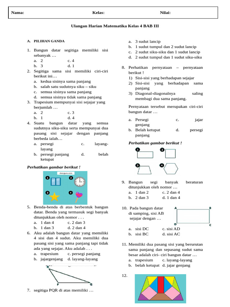 cara penyelesaian soal matematika kelas 4 bangun datar