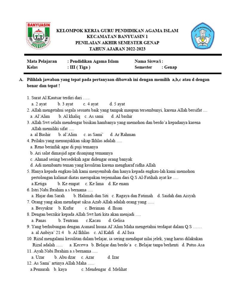 7 Cara Seru Menghadapi Soal Agama Islam Kelas 3 SD Semester 2 yang Jarang Diketahui Orang Tua 7 Cara Seru Menghadapi Soal Agama Islam Kelas 3 SD Semester 2 yang Jarang Diketahui Orang Tua