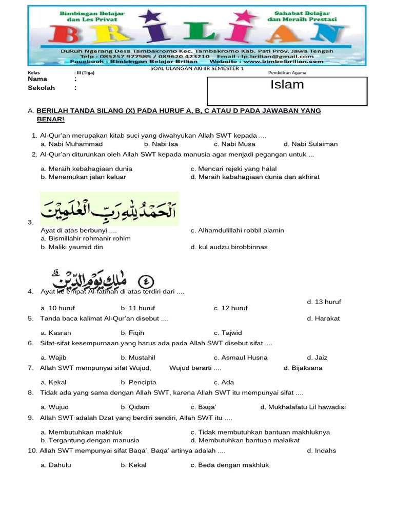 7 Rahasia Soal Agama Islam Kelas 3 Semester 1 yang Wajib Diketahui Sebelum Ujian Dim 7 Rahasia Soal Agama Islam Kelas 3 Semester 1 yang Wajib Diketahui Sebelum Ujian Dim