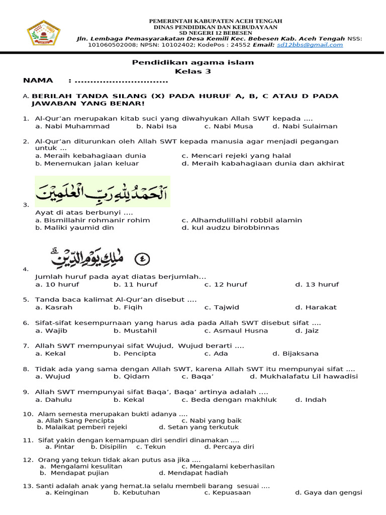 7 Soal Agama Islam Kelas 3 K13 yang Wajib Dikuasai Sebelum Ulangan Akhir Semester 2026 7 Soal Agama Islam Kelas 3 K13 yang Wajib Dikuasai Sebelum Ulangan Akhir Semester 2026