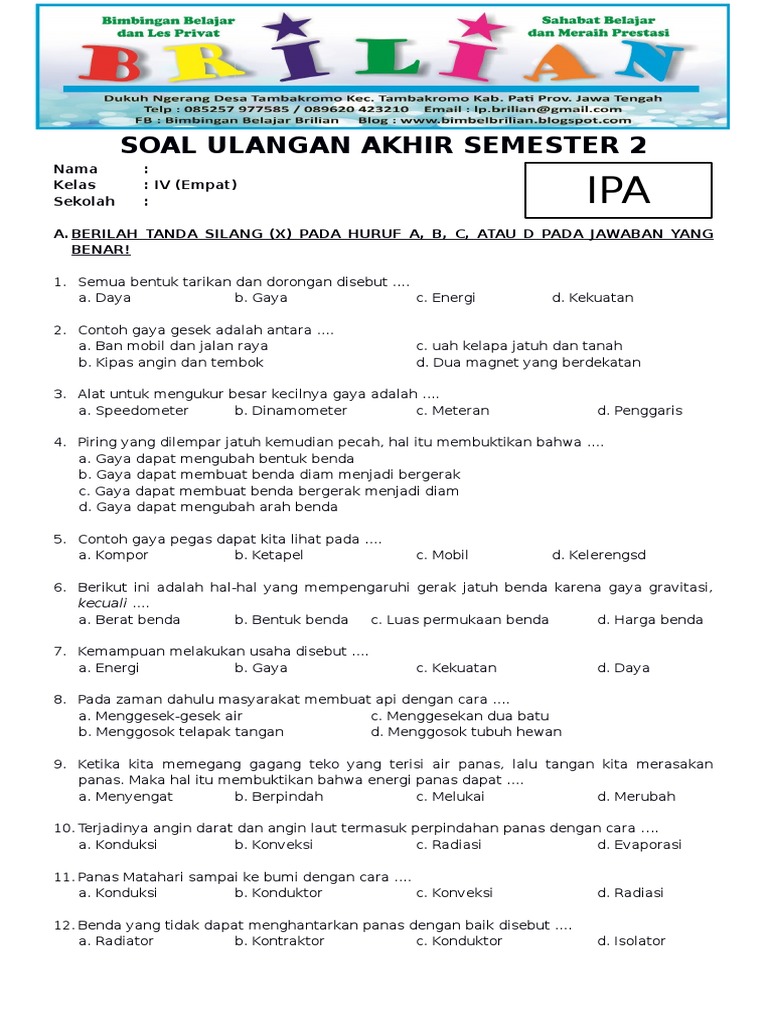 Akhirnya Tersedia Download Kumpulan Soal UAS SD Kelas 4 Semester 2 PDF Lengkap dengan Kunci Jawaban Bahasa Inggris