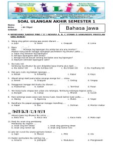 Soal UAS Bahasa Jawa Kelas 3 SD Semester 1 Ganjil Dan Kunci