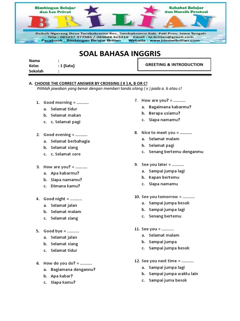 Terbukti! 5 Contoh Soal Bimel Bahasa Inggris SD Kelas 1 yang Bikin Anak Cepat Paham