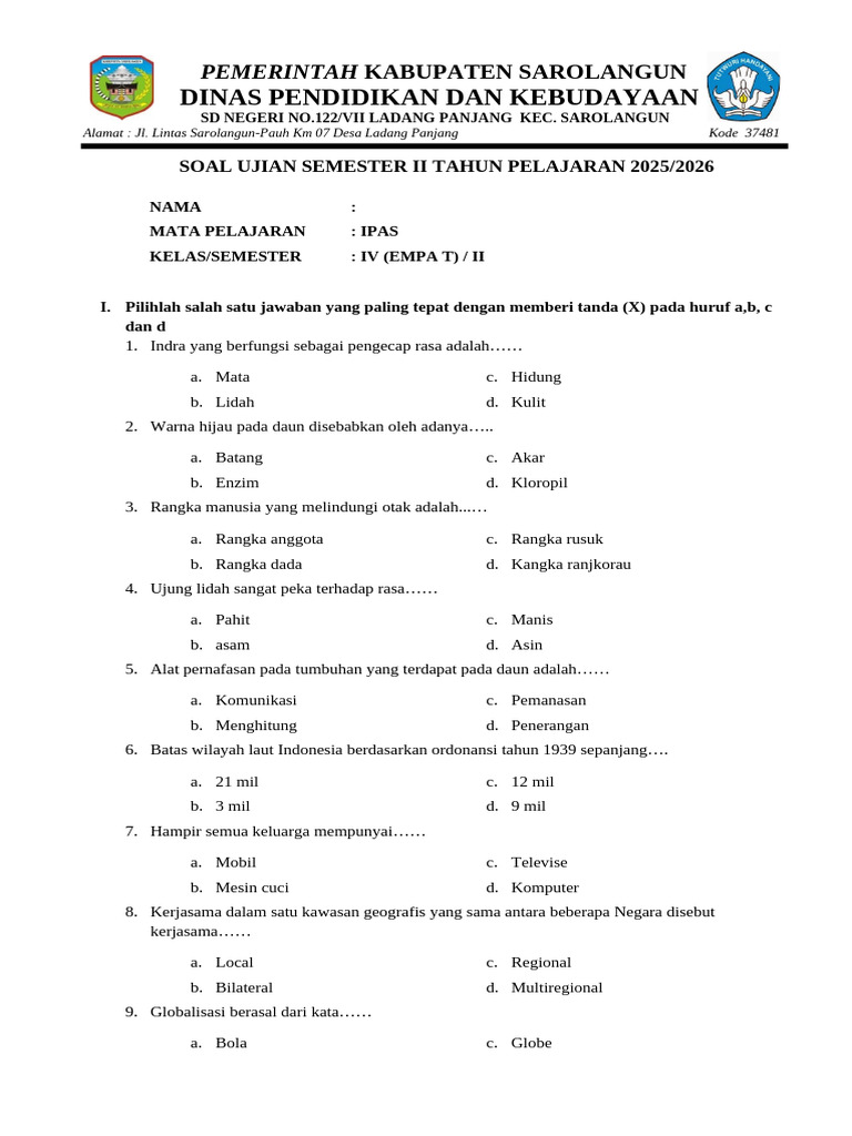 Ternyata Ini Dia Pdf Kumpulan Soal Ujian Semester Satu Kurikulum 2013 Kelas 4 yang Wajib Dipelajari