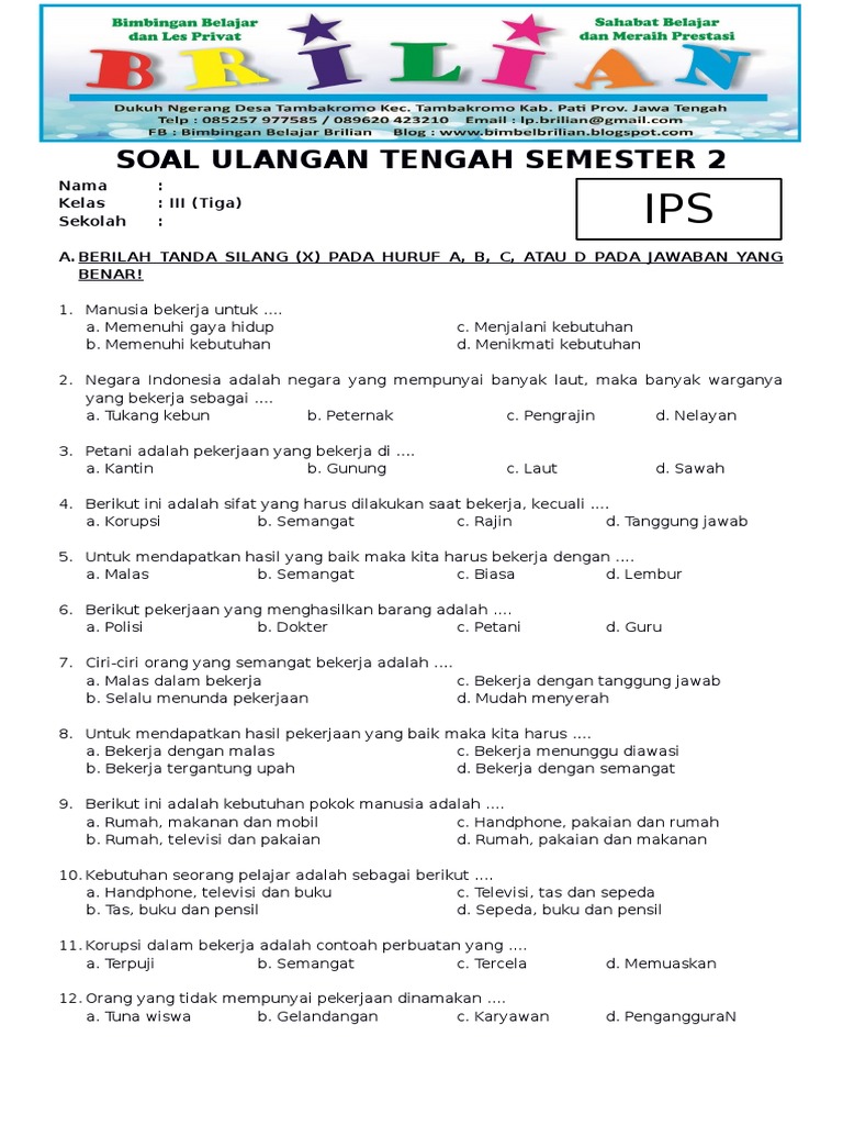 Soal UTS IPS Kelas 3 SD Semester 2 Dan Kunci Jawaban PDF Soal UTS IPS Kelas 3 SD Semester 2 Dan Kunci Jawaban PDF