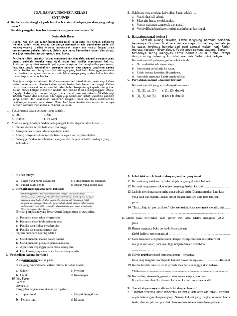 Ternyata Ini Rahasia Nilai Bagus di Kelas 4: 7 Sumber PDF Soal Bahasa Indonesia Kelas 4 SD yang Wajib Dicoba Ternyata Ini Rahasia Nilai Bagus di Kelas 4: 7 Sumber PDF Soal Bahasa Indonesia Kelas 4 SD yang Wajib Dicoba