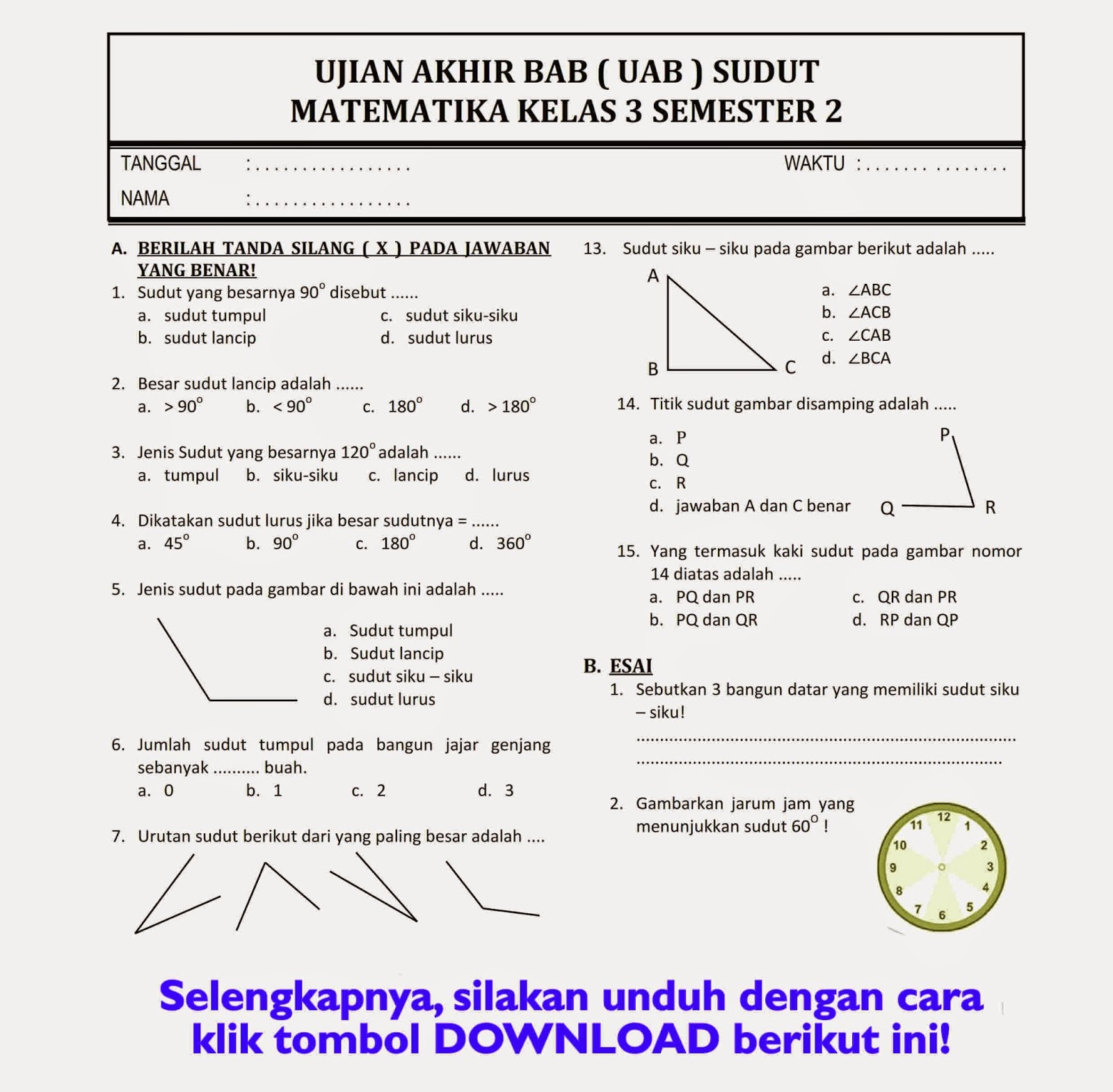 Persiapan Ulangan Semester 2 Kelas 3 SD Kumpulan Latihan Soal