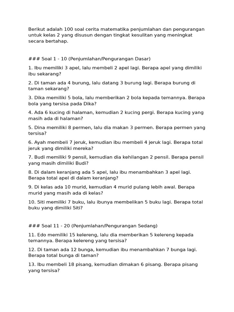 Rahasia Juara Timnas Indonesia dan Link Latihan Soal Cerita Matematika Kelas 2 SD PDF Rahasia Juara Timnas Indonesia dan Link Latihan Soal Cerita Matematika Kelas 2 SD PDF