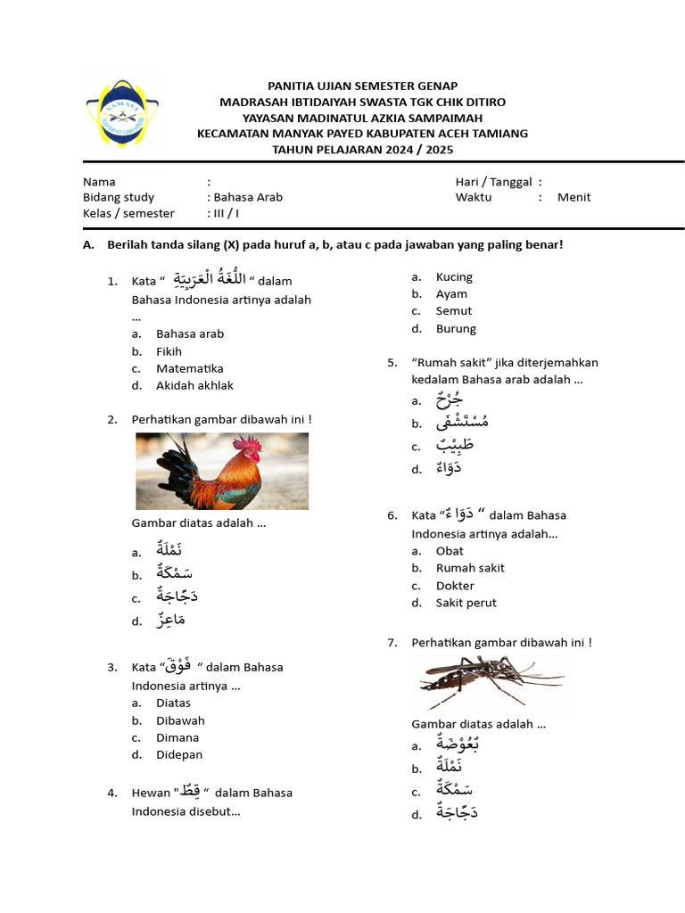 Rahasia Lulus Ujian dengan Soal Bahasa Arab Kelas 3 Semester 1 2019 yang Wajib Tahu