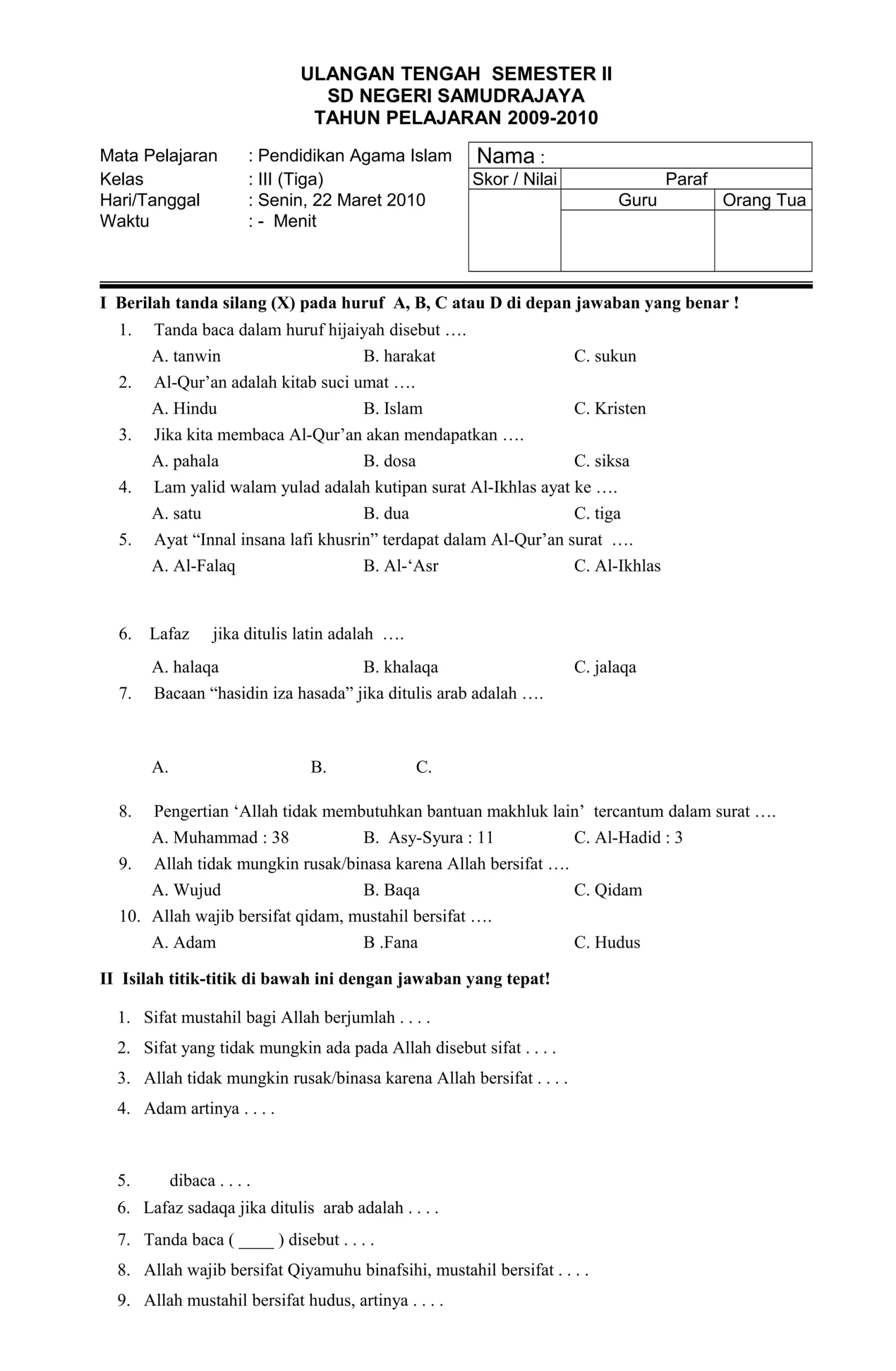 Wajib Tahu Bocoran Soal Agama Islam Kelas 3 Semester Akhir Agar Nilai Langsung A Wajib Tahu Bocoran Soal Agama Islam Kelas 3 Semester Akhir Agar Nilai Langsung A