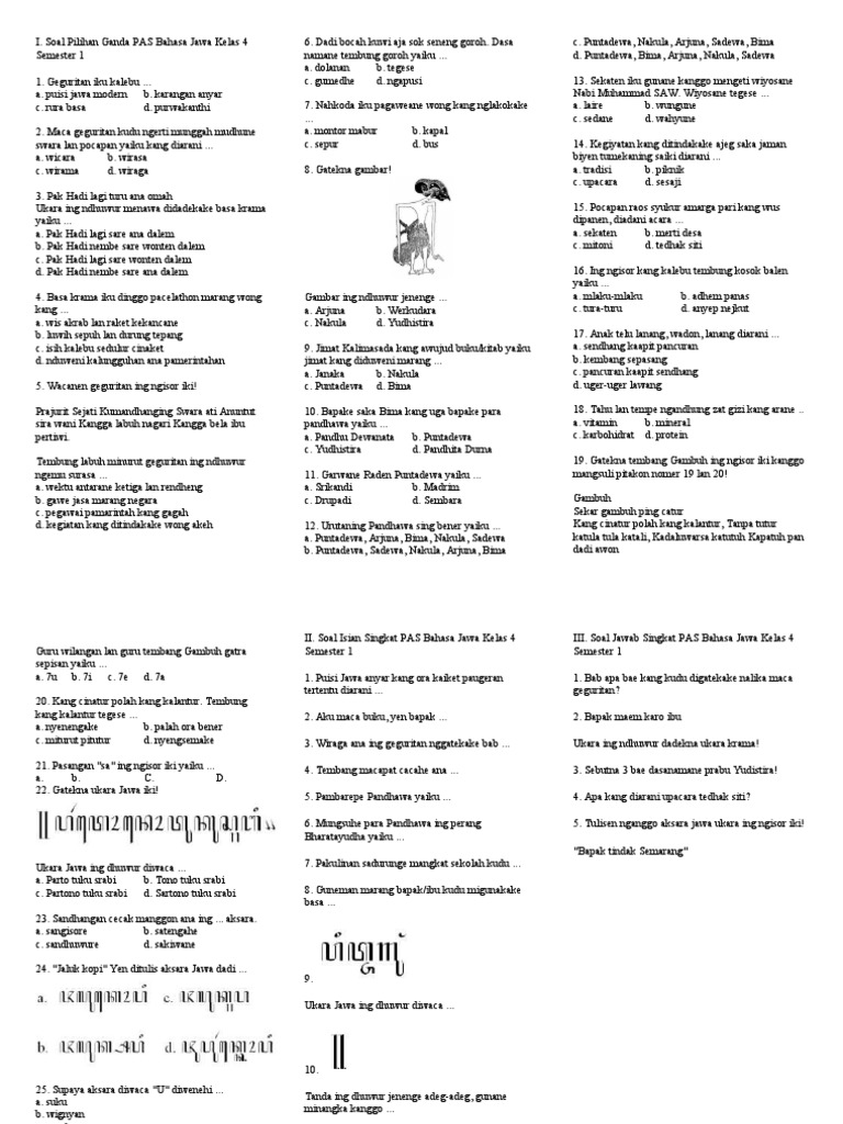 Wajib Tahu! Ini Kumpulan Contoh Soal Bhs Jawa Kelas 4 SD Semester 1 Terbaru Wajib Tahu! Ini Kumpulan Contoh Soal Bhs Jawa Kelas 4 SD Semester 1 Terbaru
