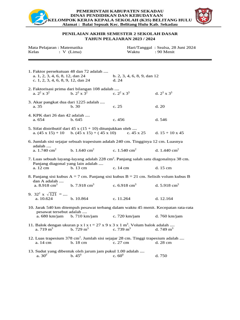 Wajib Tahu! Kumpulan latihan soal dan pembahasan matematija kelas 5 senester 2 Terbaru Wajib Tahu! Kumpulan latihan soal dan pembahasan matematija kelas 5 senester 2 Terbaru
