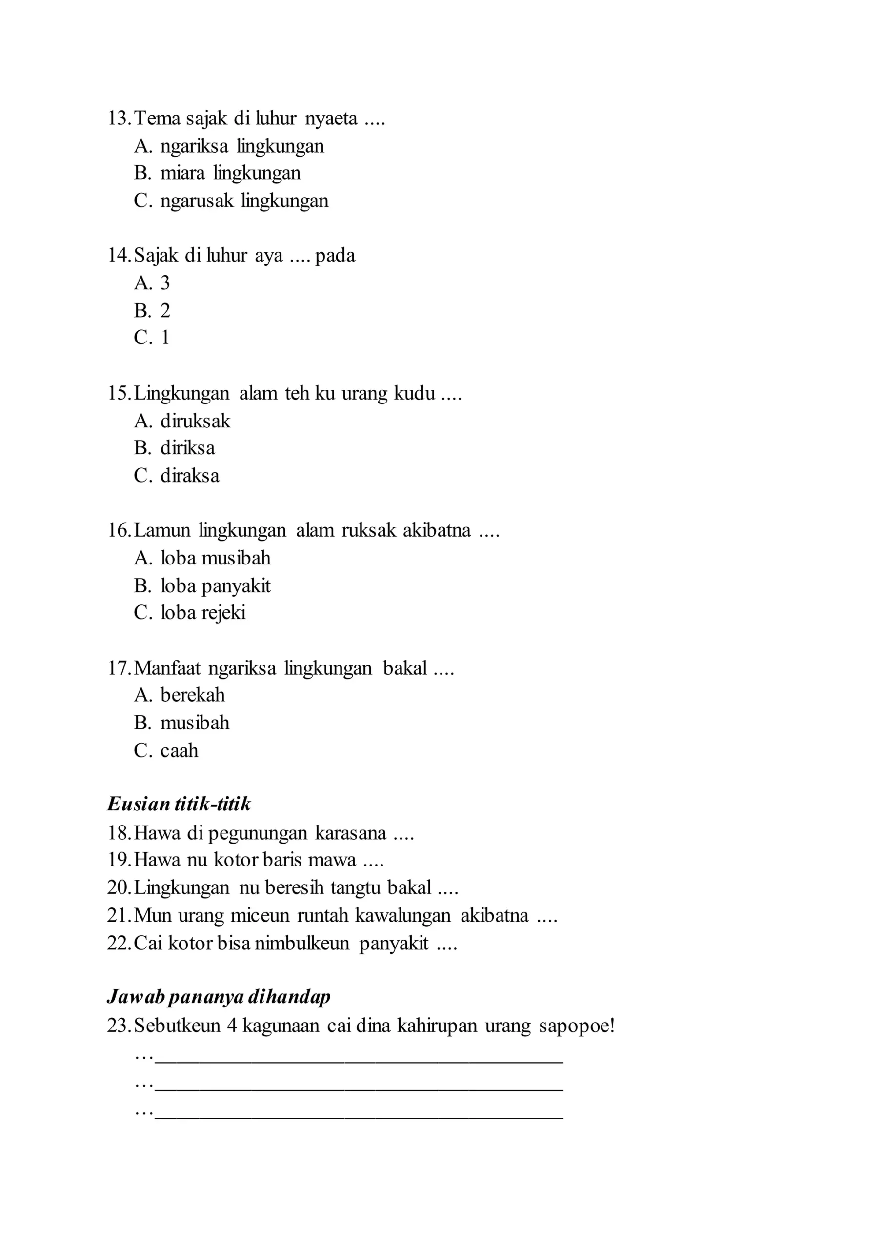 Wajib Tahu Latihan Soal dan Jawaban UAS Bahasa Sunda Kelas 2 SMK Agar Nilai Maksimal Wajib Tahu Latihan Soal dan Jawaban UAS Bahasa Sunda Kelas 2 SMK Agar Nilai Maksimal