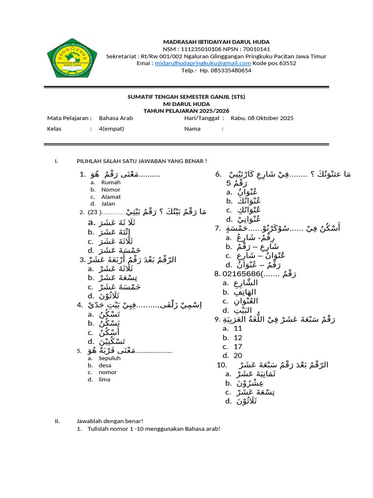 Wajib Tahu Rahasia Lulus Ujian dengan soal bahasa arab kelas 4 mi semester 1 pdf ini Wajib Tahu Rahasia Lulus Ujian dengan soal bahasa arab kelas 4 mi semester 1 pdf ini